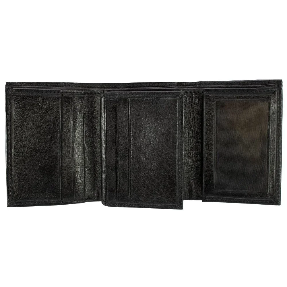 Men Wallet in Lambskin Leather Thin Trifold Black Classic Wallet